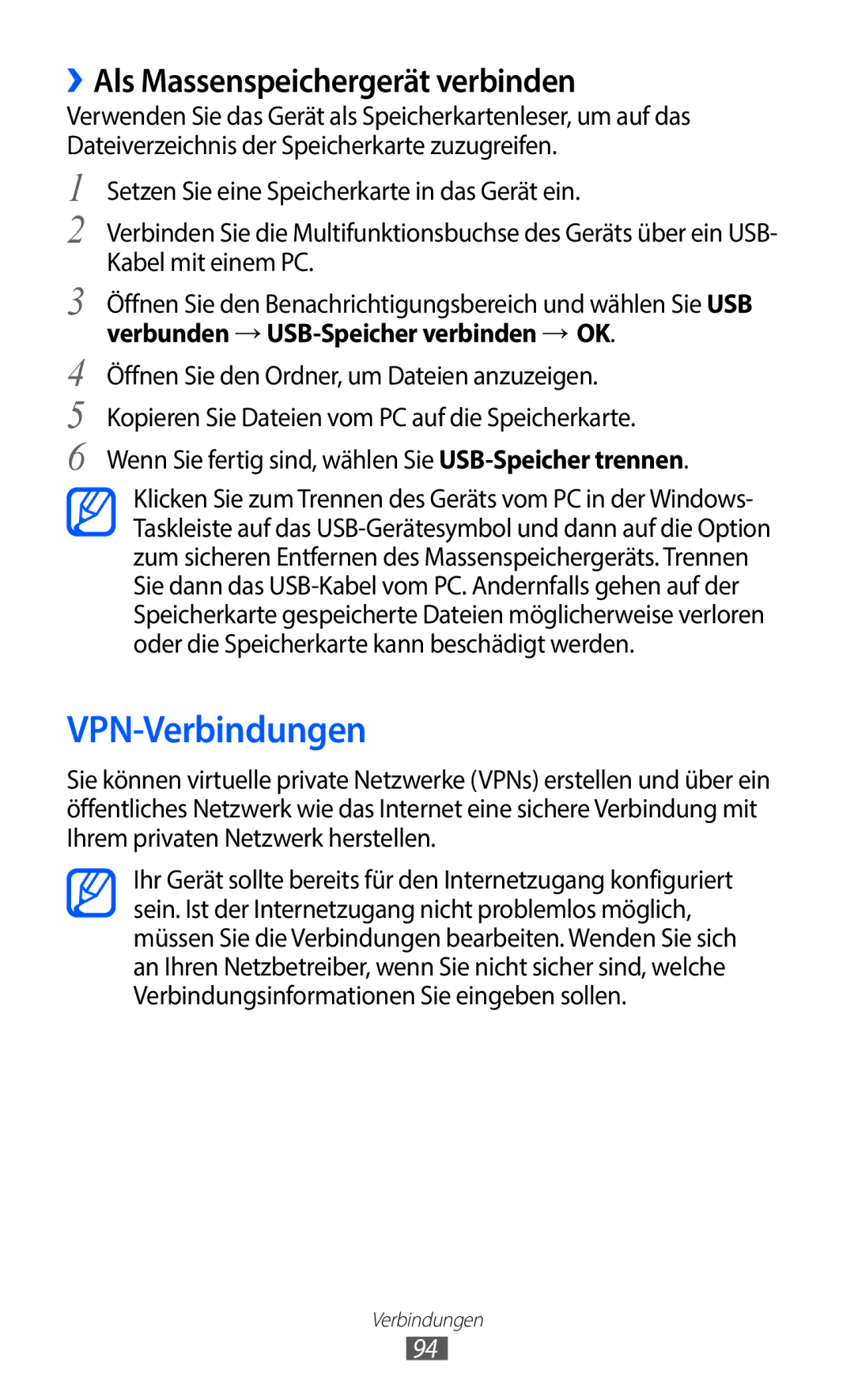 Samsung GT-S5363AAAVID, GT-S5363AAAVIA, GT-S5363AAAVIT manual VPN-Verbindungen, ››Als Massenspeichergerät verbinden 