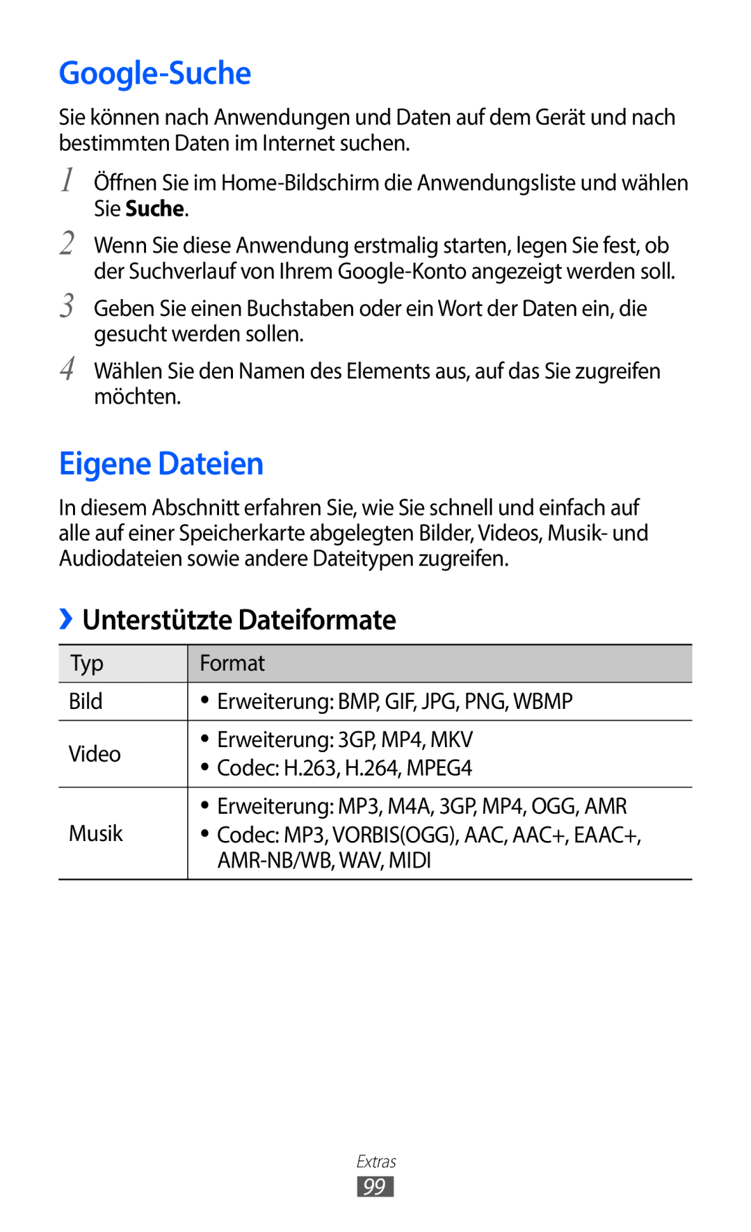 Samsung GT-S5363AAAVIA, GT-S5363AAAVID, GT-S5363AAAVIT manual Google-Suche, Eigene Dateien 