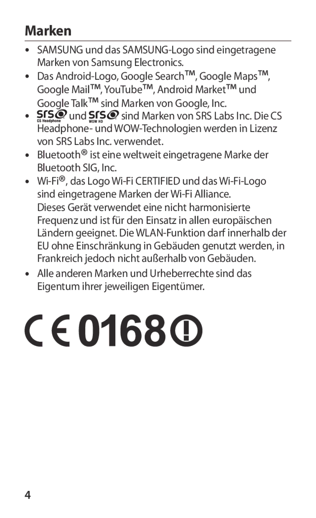 Samsung GT-S5363AAAVID, GT-S5363AAAVIA, GT-S5363AAAVIT manual Marken 