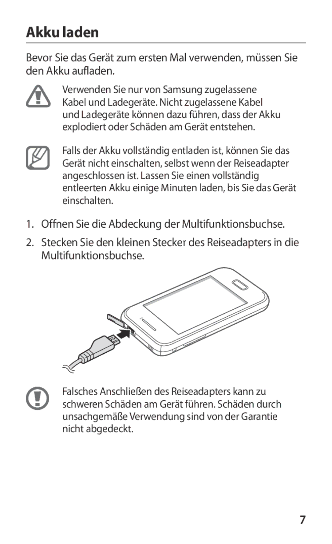 Samsung GT-S5363AAAVID, GT-S5363AAAVIA, GT-S5363AAAVIT manual Akku laden 