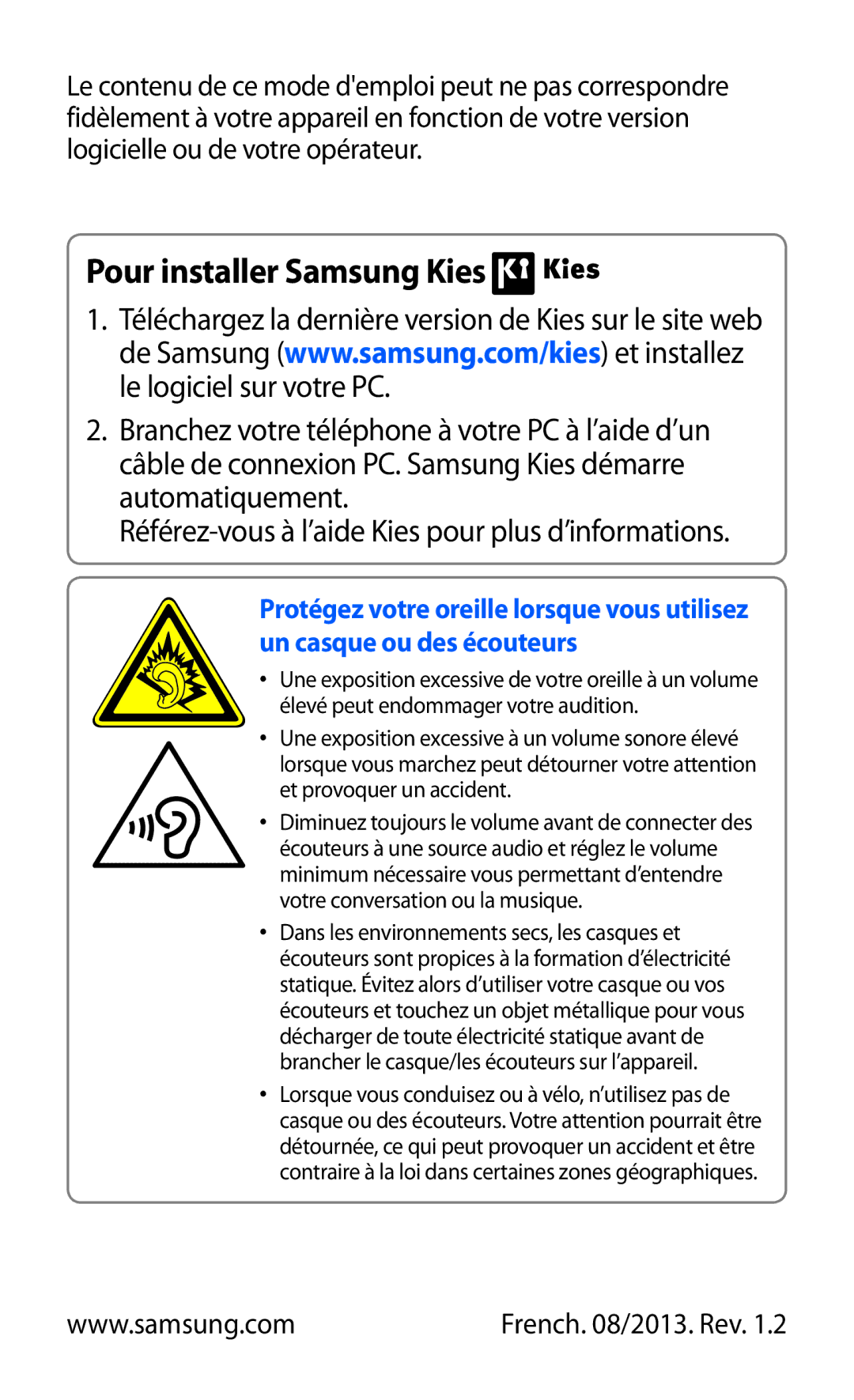 Samsung GT-S5369TKAFTM, GT-S5369MAAVGF, GT-S5369UWAFTM, GT-S5369OIAFTM, GT-S5369TKALPM manual Pour installer Samsung Kies 