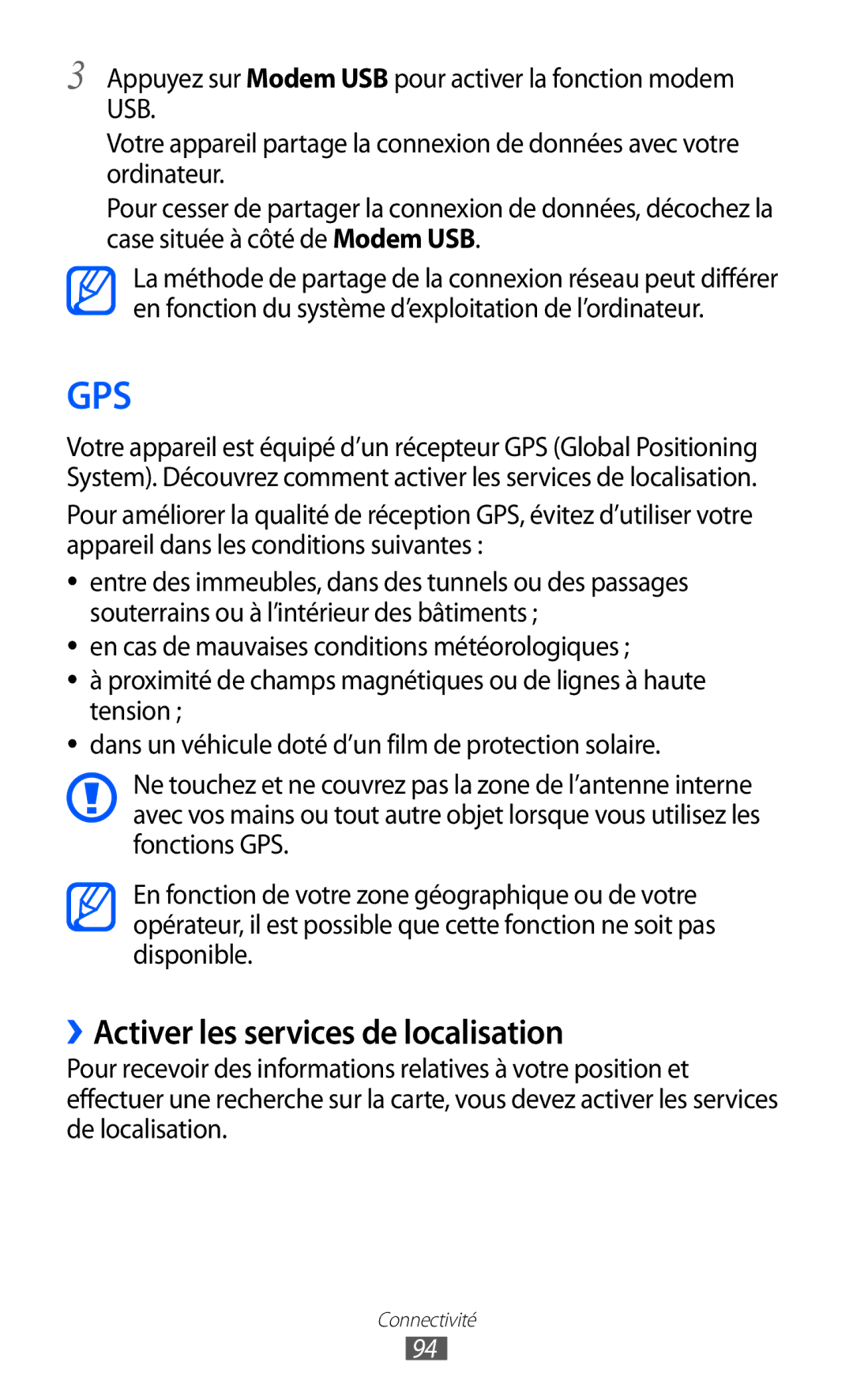 Samsung GT-S5369TKALPM, GT-S5369MAAVGF, GT-S5369UWAFTM, GT-S5369OIAFTM manual Gps, ››Activer les services de localisation 