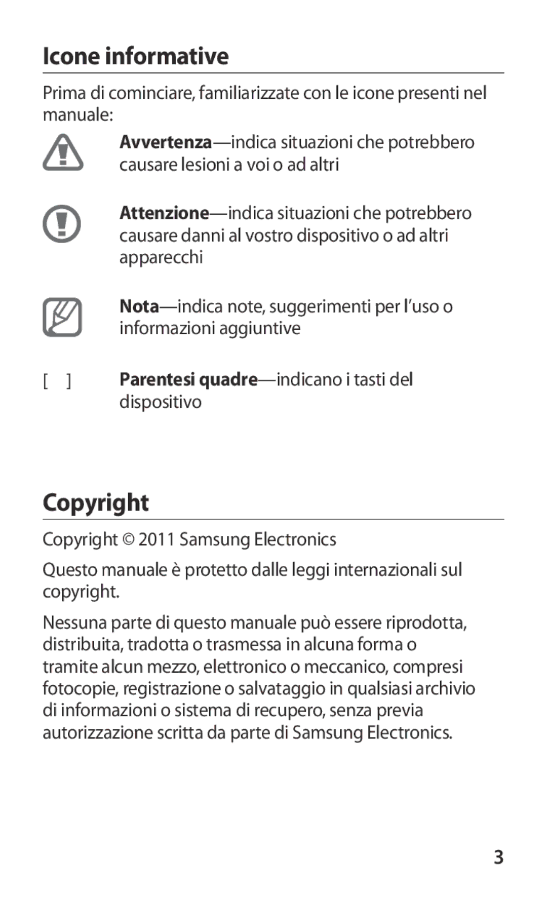 Samsung GT-S5369MAAOMN, GT-S5369TKAOMN, GT-S5369UWAOMN, GT-S5369OIAOMN manual Icone informative, Copyright 