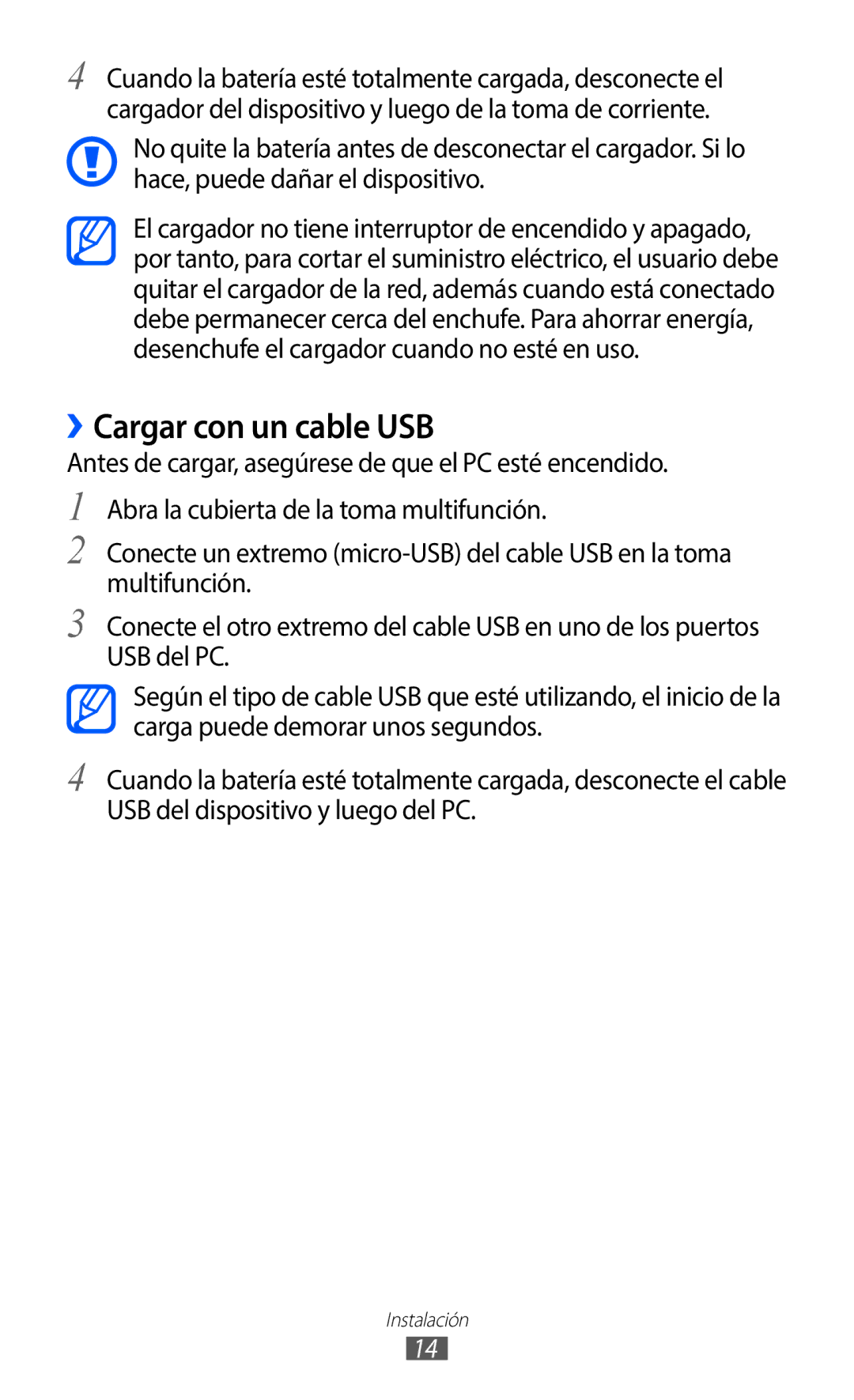 Samsung GT-S5369UWAATL, GT-S5369UWAOMN, GT-S5369MAAATL manual ››Cargar con un cable USB 