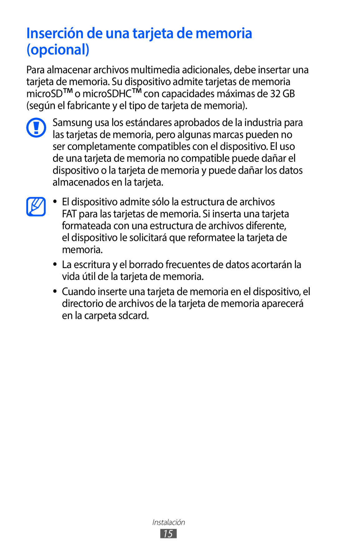 Samsung GT-S5369UWAOMN, GT-S5369MAAATL, GT-S5369UWAATL manual Inserción de una tarjeta de memoria opcional 