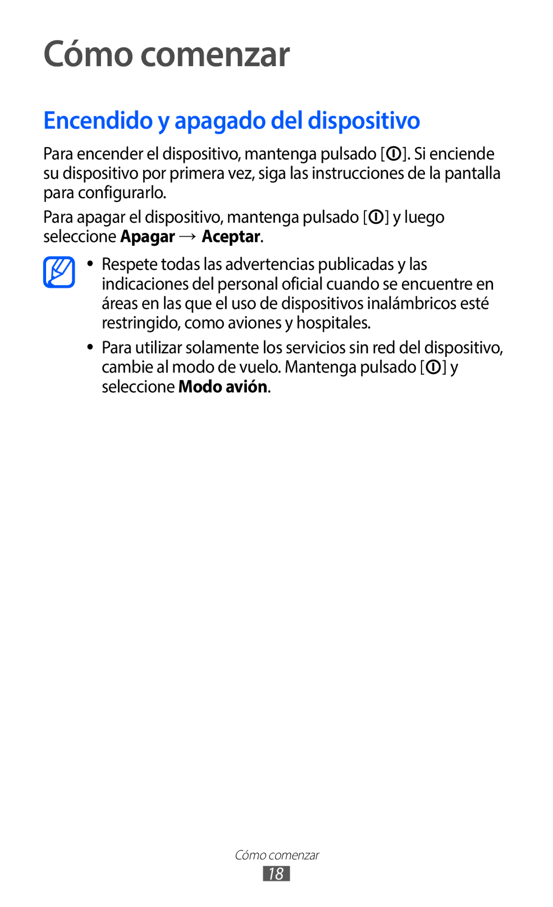 Samsung GT-S5369UWAOMN, GT-S5369MAAATL, GT-S5369UWAATL manual Cómo comenzar, Encendido y apagado del dispositivo 