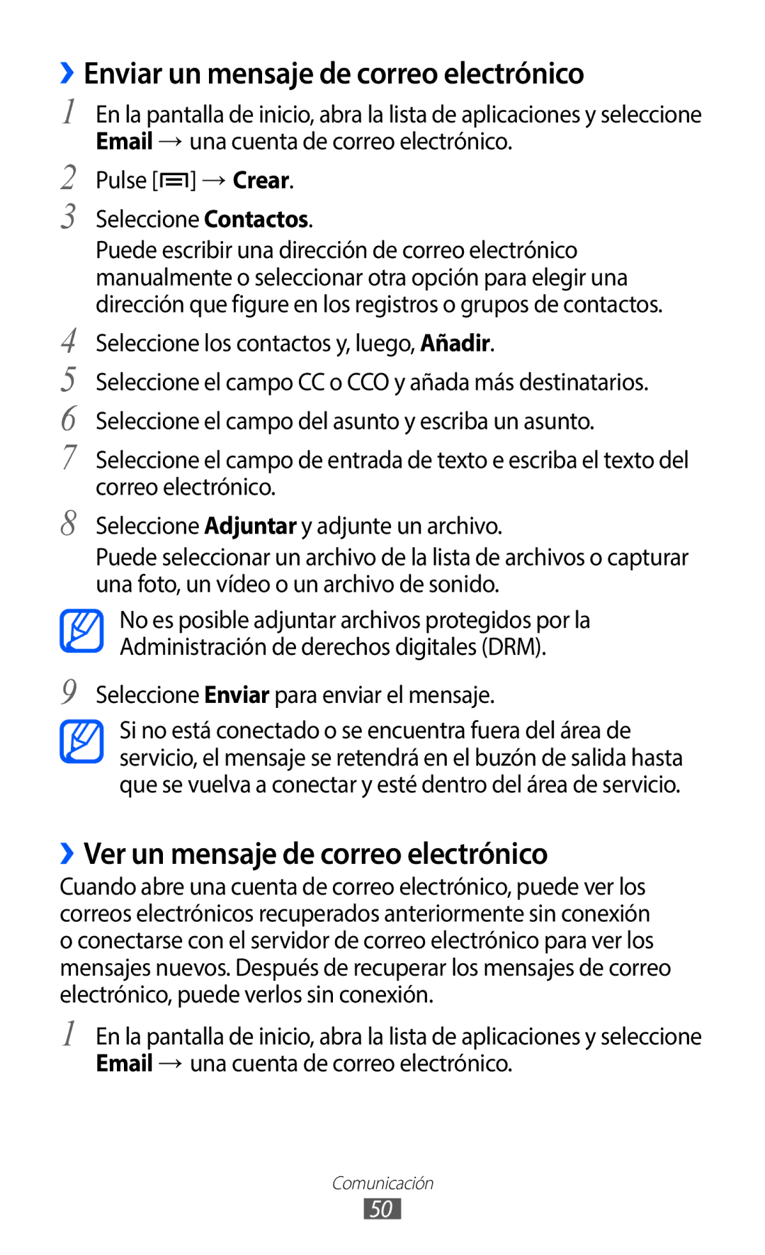 Samsung GT-S5369UWAATL, GT-S5369UWAOMN ››Ver un mensaje de correo electrónico, Seleccione los contactos y, luego, Añadir 