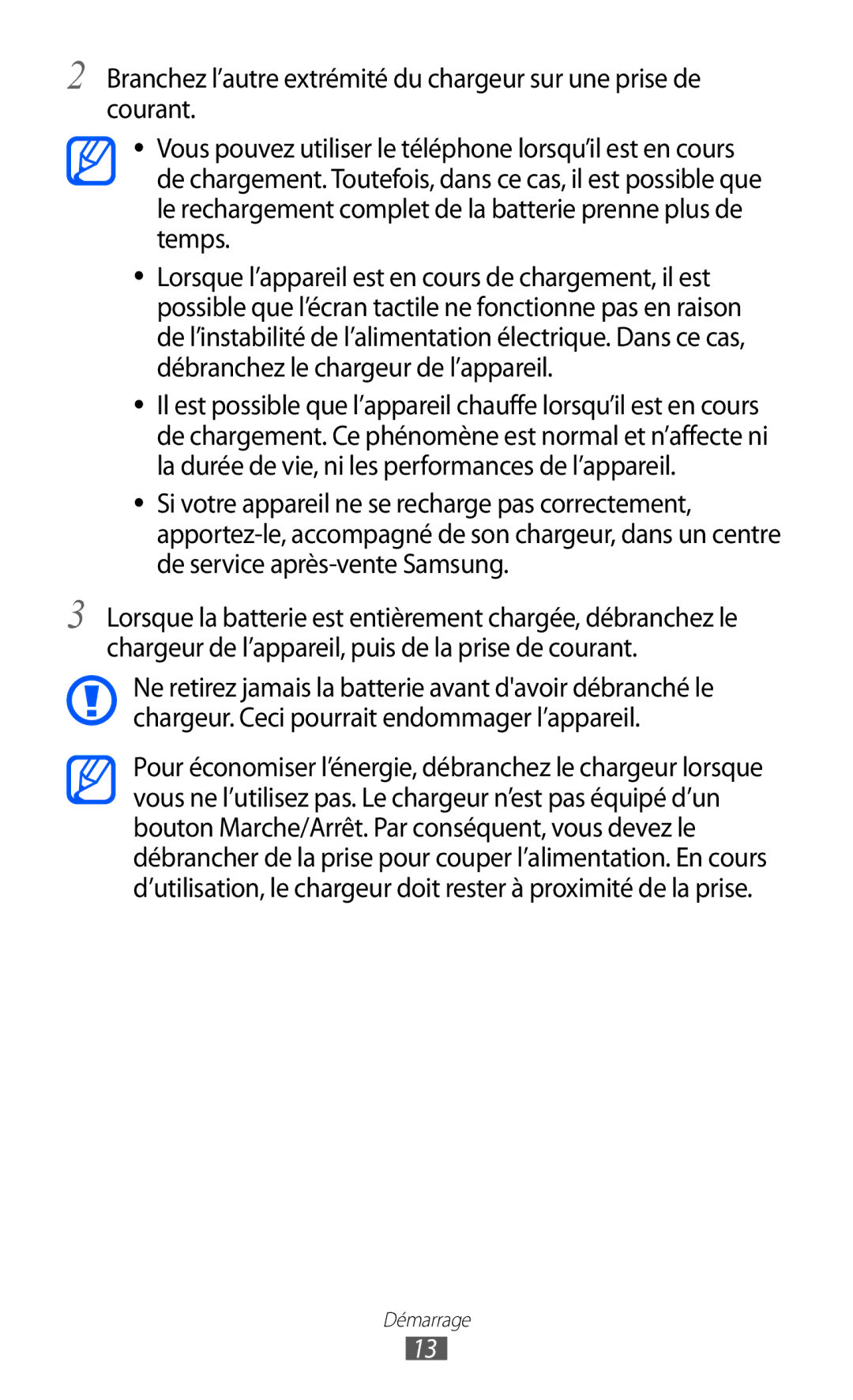 Samsung GT-S5380SSAXEF, GT-S5380PWAXEF, GT-S5380WRAXEF, GT-S5380SSABOG, GT-S5380SSANRJ, GT-S5380SSAFTM manual Démarrage 