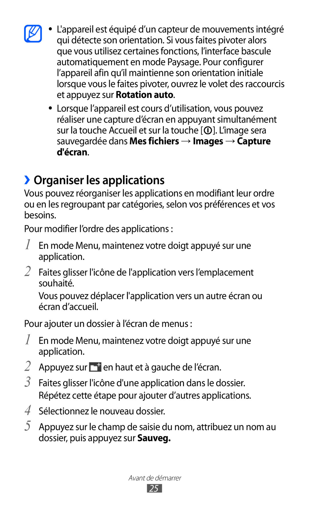 Samsung GT-S5380SSASFR, GT-S5380PWAXEF, GT-S5380WRAXEF, GT-S5380SSABOG, GT-S5380SSANRJ manual ››Organiser les applications 