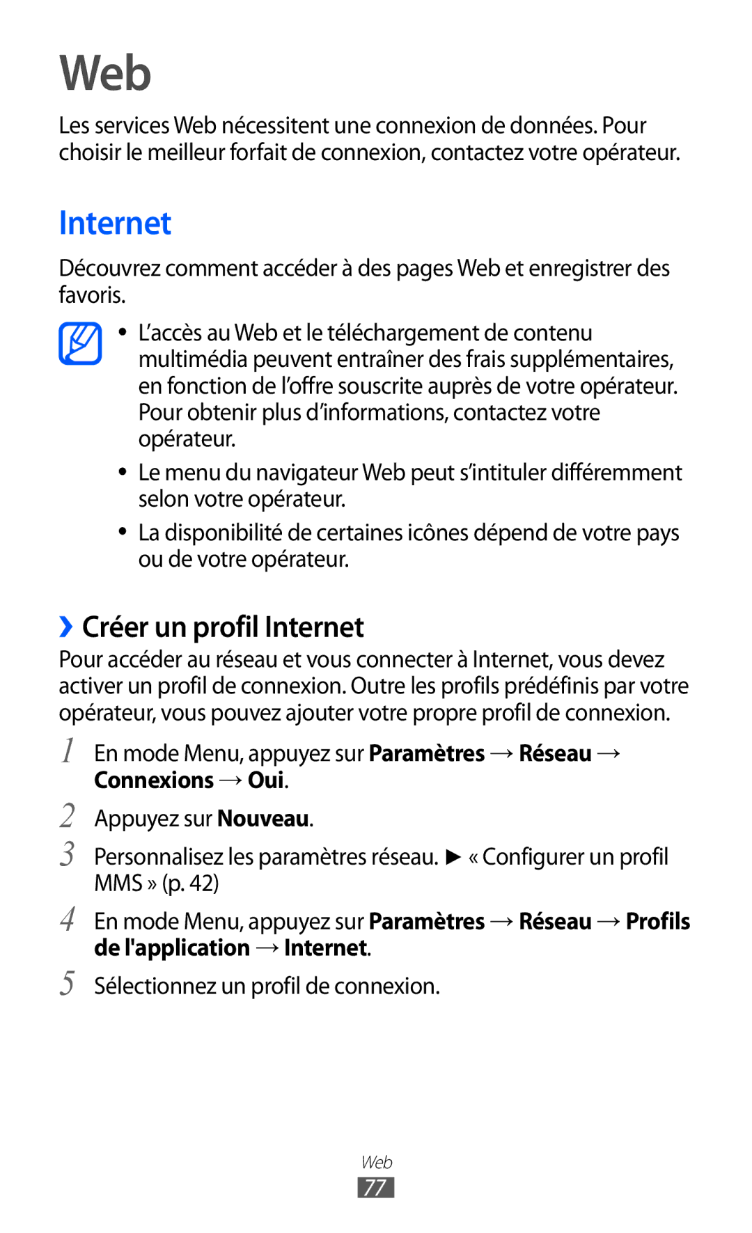 Samsung GT-S5380SSAFTM, GT-S5380PWAXEF, GT-S5380WRAXEF, GT-S5380SSABOG, GT-S5380SSANRJ Web, ››Créer un profil Internet 