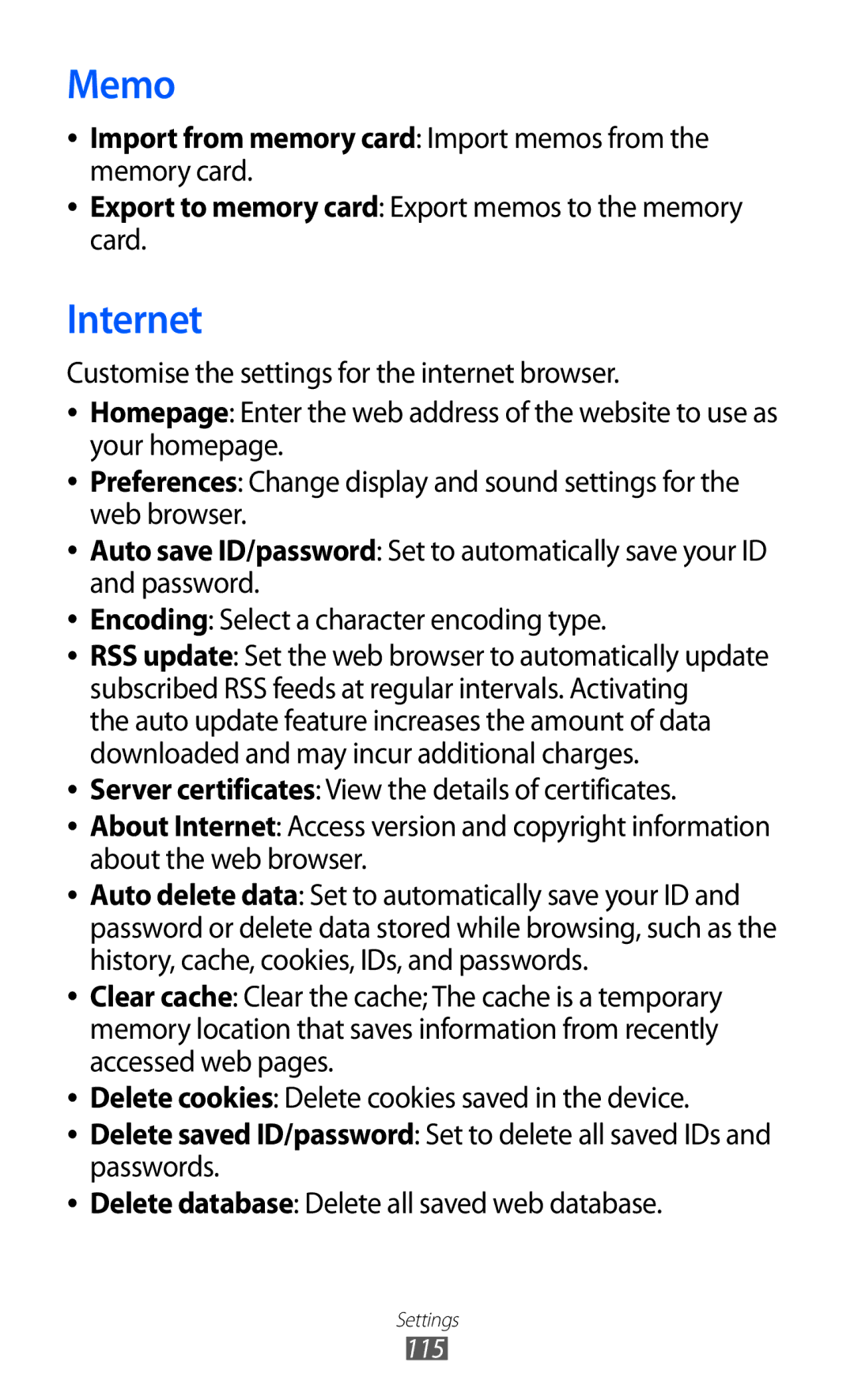 Samsung GT-S5380WRGSEB, GT-S5380SSADBT, GT-S5380WRGDBT manual Memo, Import from memory card Import memos from the memory card 