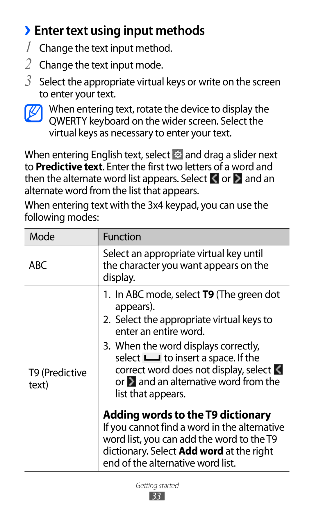 Samsung GT-S5380SSAVD2, GT-S5380SSADBT, GT-S5380WRGDBT, GT-S5380SSDDBT, GT-S5380PWAXEF ››Enter text using input methods, Abc 