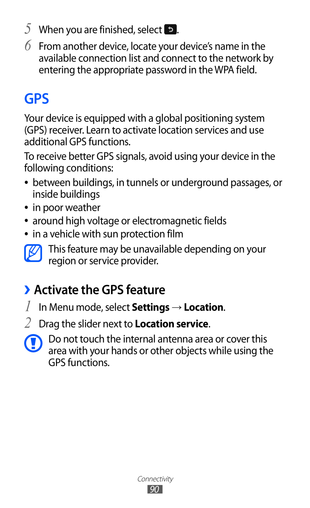 Samsung GT-S5380SSADBT, GT-S5380WRGDBT, GT-S5380SSDDBT, GT-S5380SSAVD2, GT-S5380PWAXEF manual ››Activate the GPS feature 