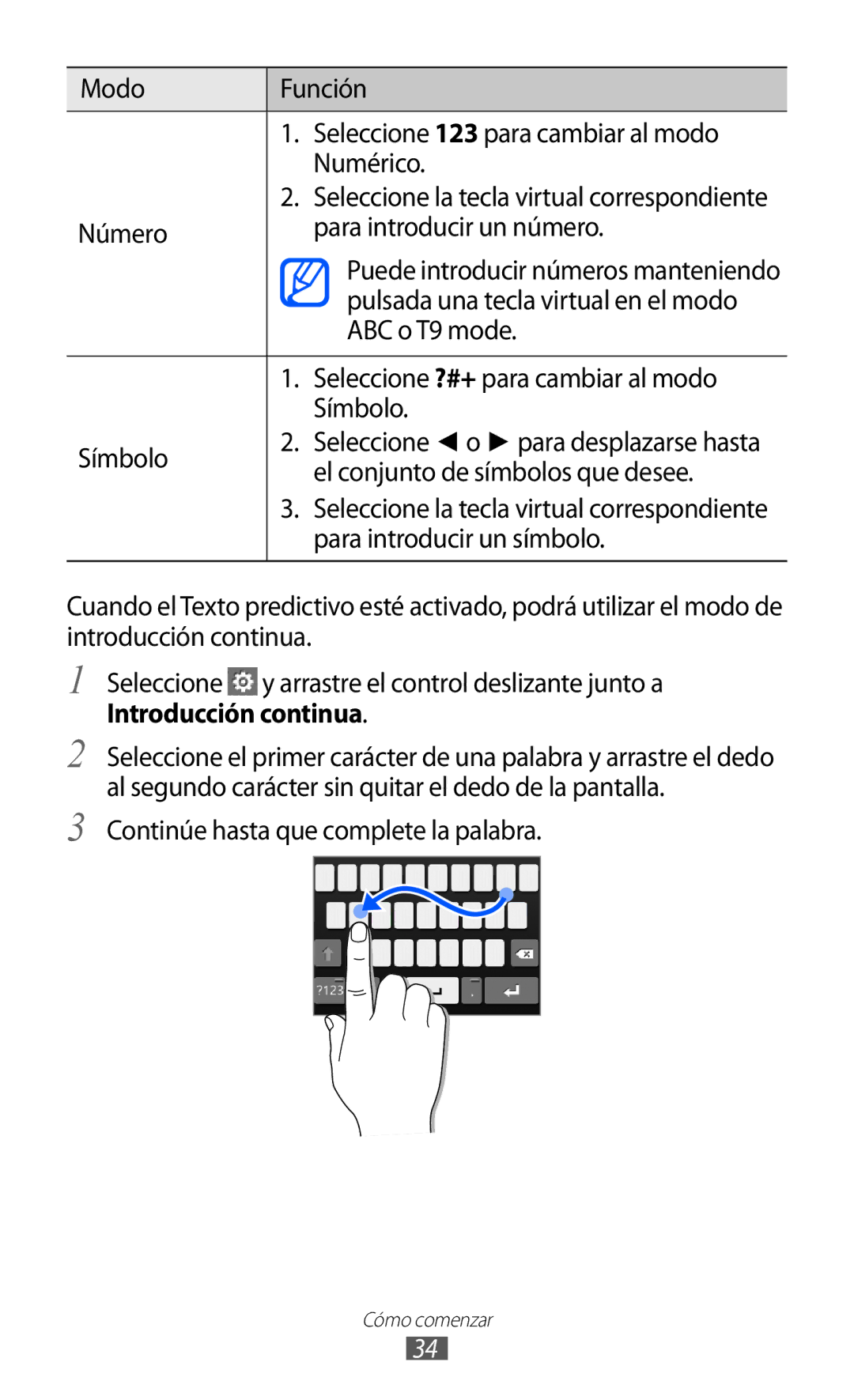 Samsung GT-S5380SSAFOP manual Modo Función Seleccione 123 para cambiar al modo Numérico, Número Para introducir un número 