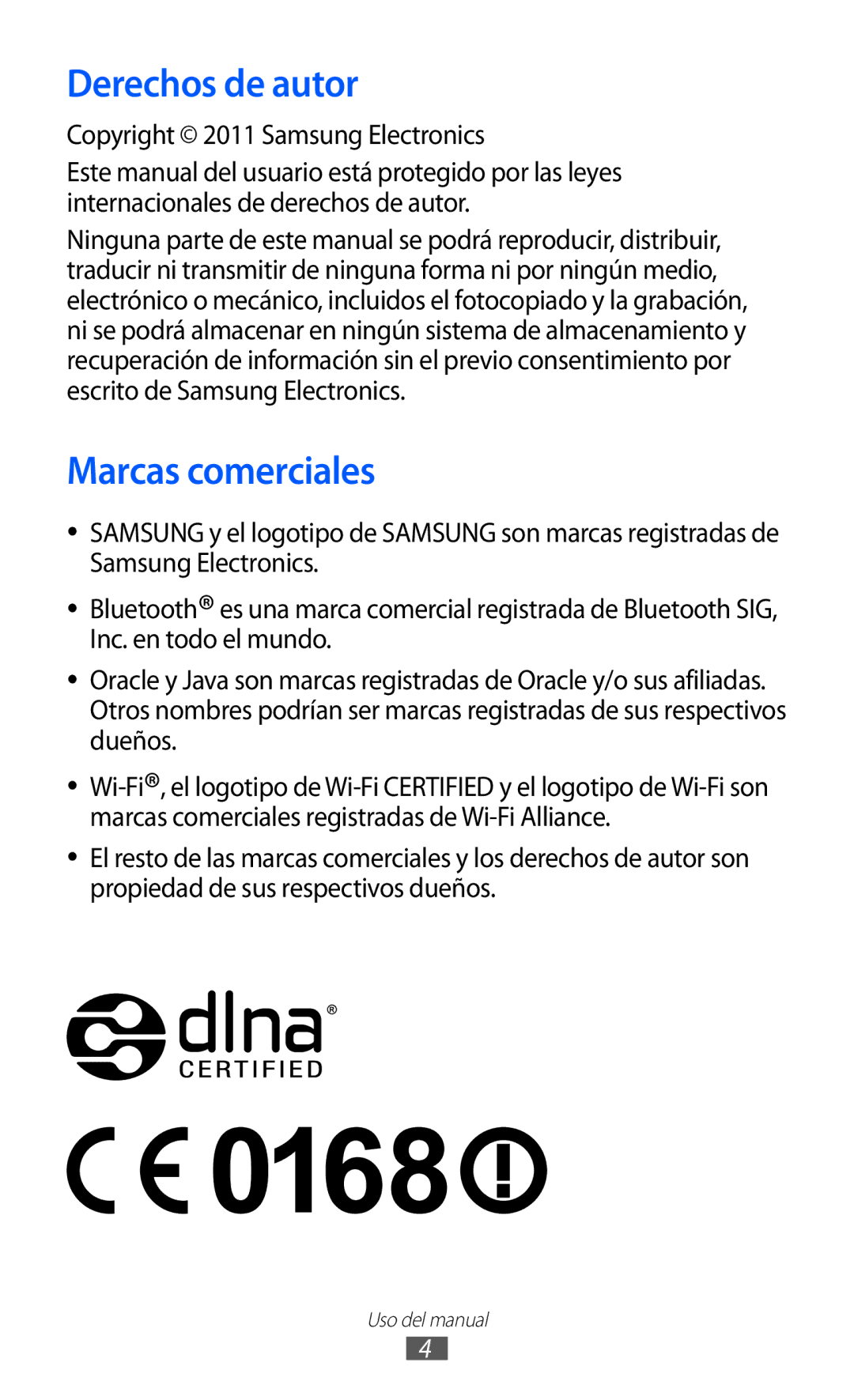 Samsung GT-S5380SSAFOP, GT-S5380SSAPHE manual Derechos de autor, Marcas comerciales, Copyright 2011 Samsung Electronics 