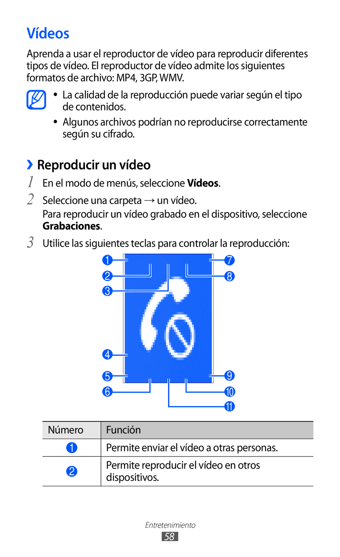 Samsung GT-S5380SSAFOP, GT-S5380SSAPHE, GT-S5380SSDPHE manual Vídeos, ››Reproducir un vídeo 