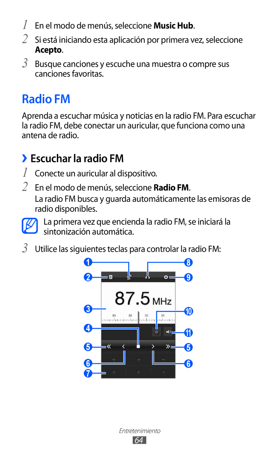 Samsung GT-S5380SSAFOP, GT-S5380SSAPHE, GT-S5380SSDPHE manual Radio FM, ››Escuchar la radio FM 