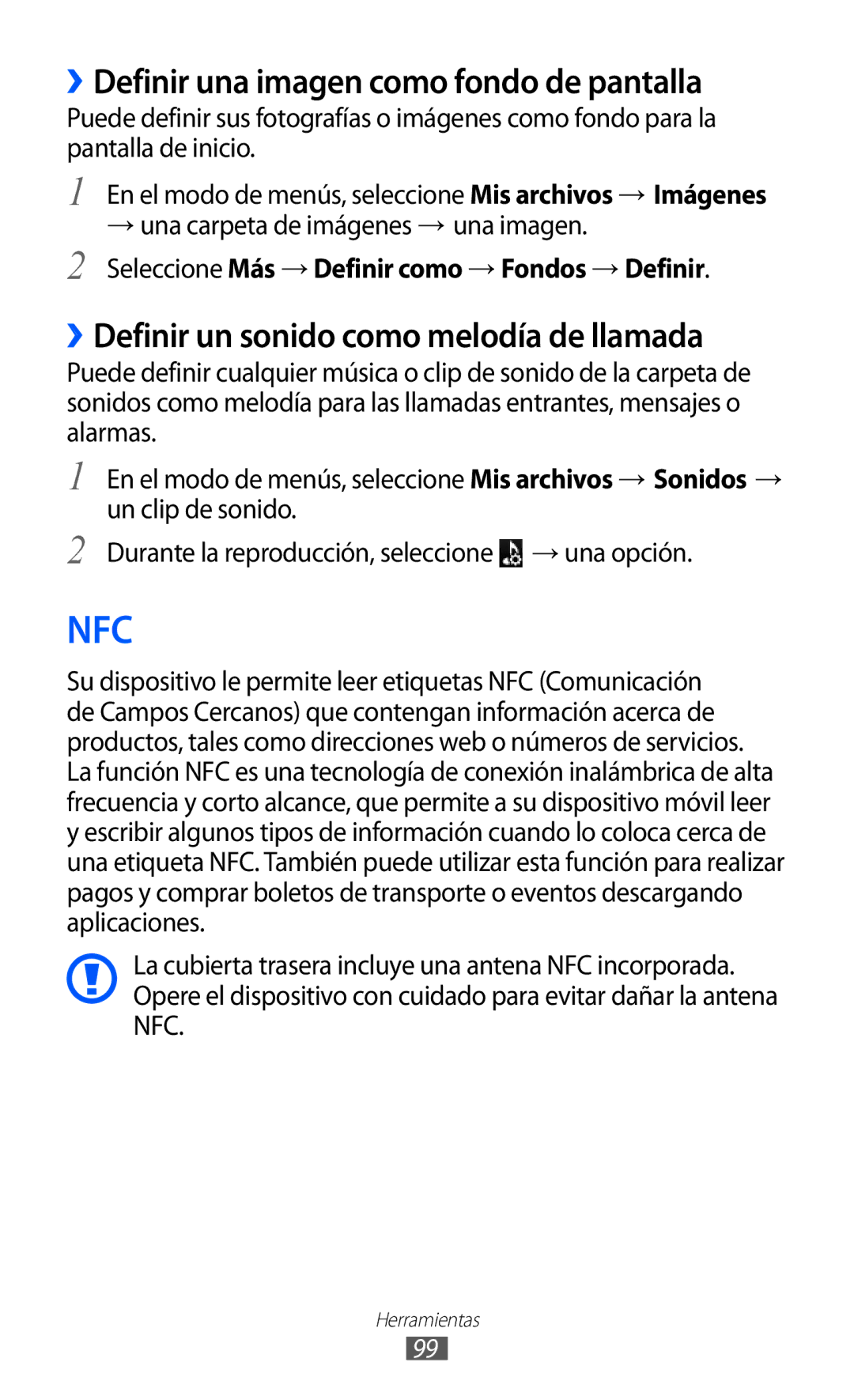 Samsung GT-S5380SSAPHE manual ››Definir una imagen como fondo de pantalla, ››Definir un sonido como melodía de llamada 