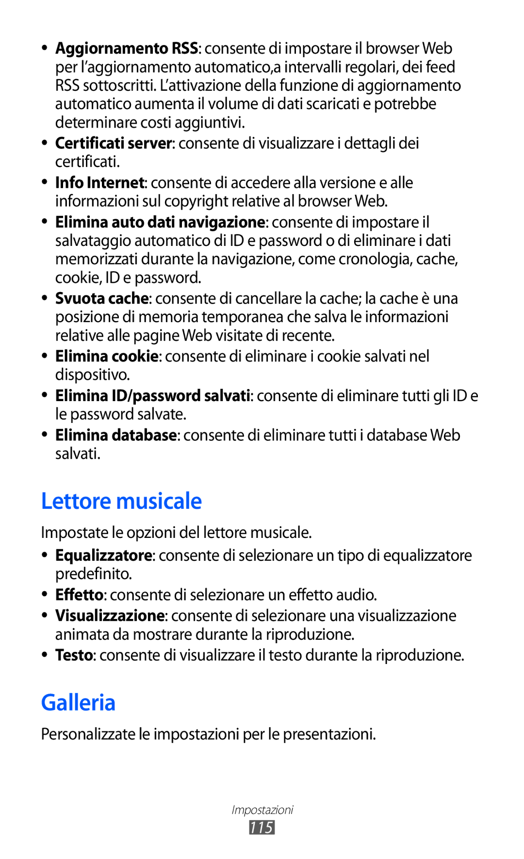 Samsung GT-S5380SSDOMN, GT-S5380SSAWIN manual Lettore musicale, Personalizzate le impostazioni per le presentazioni, 115 