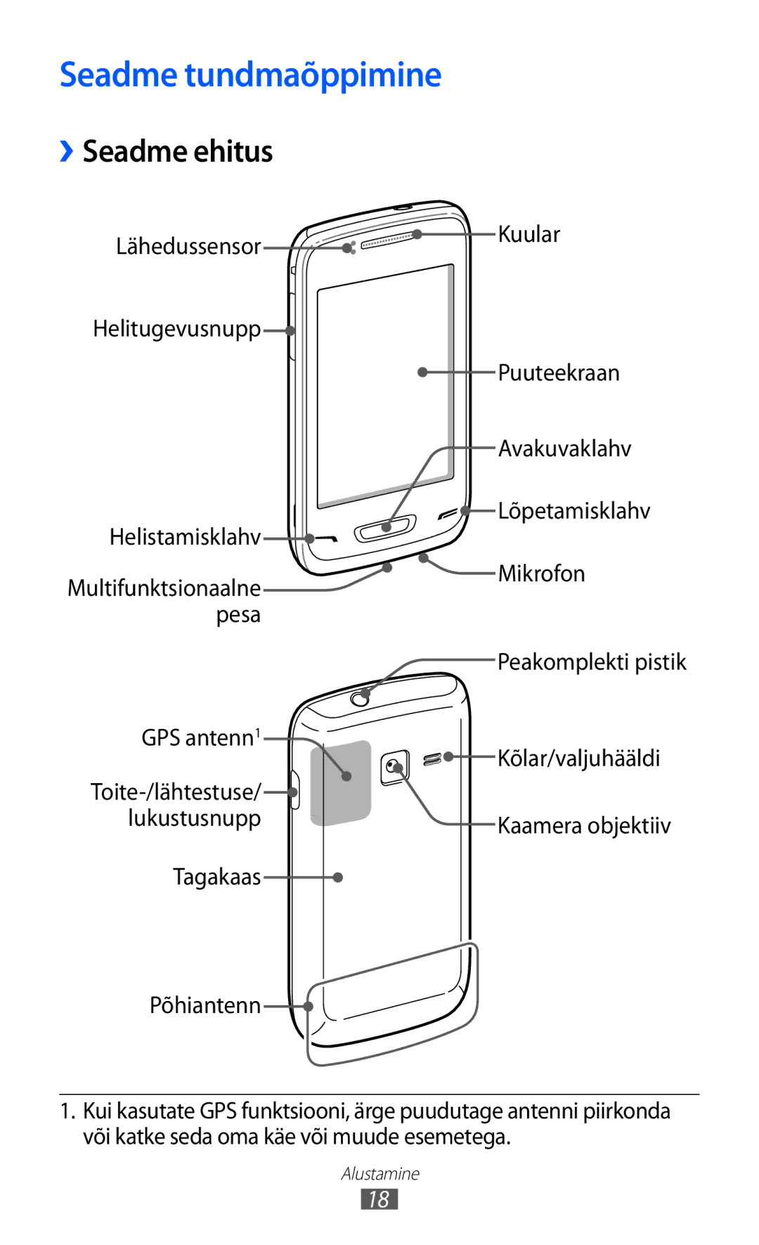 Samsung GT-S5380WRGSEB, GT-S5380WRASEB, GT-S5380SSASEB manual Seadme tundmaõppimine, ››Seadme ehitus 