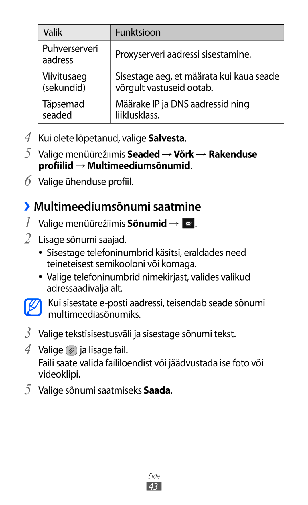 Samsung GT-S5380WRASEB manual ››Multimeediumsõnumi saatmine, Profiilid → Multimeediumsõnumid, Valige ühenduse profiil 