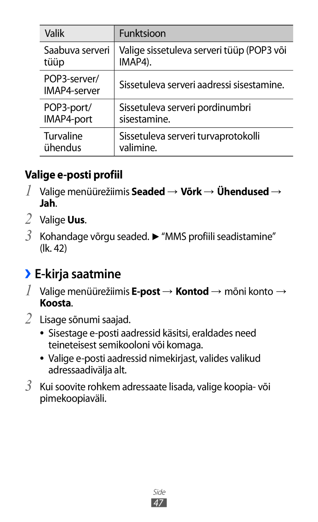 Samsung GT-S5380SSASEB, GT-S5380WRGSEB, GT-S5380WRASEB manual ››E-kirja saatmine, Valige e-posti profiil, Koosta 