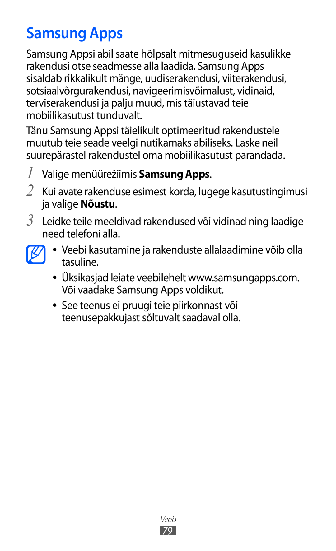 Samsung GT-S5380WRASEB, GT-S5380WRGSEB, GT-S5380SSASEB manual Samsung Apps 