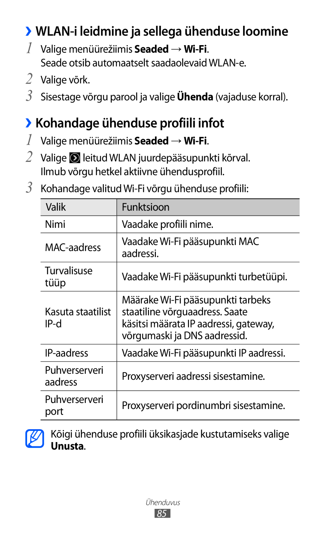 Samsung GT-S5380WRASEB, GT-S5380WRGSEB, GT-S5380SSASEB manual ››Kohandage ühenduse profiili infot 