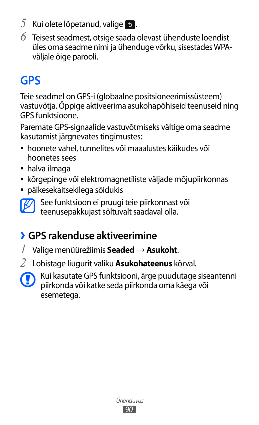 Samsung GT-S5380WRGSEB, GT-S5380WRASEB, GT-S5380SSASEB manual Gps, ››GPS rakenduse aktiveerimine 