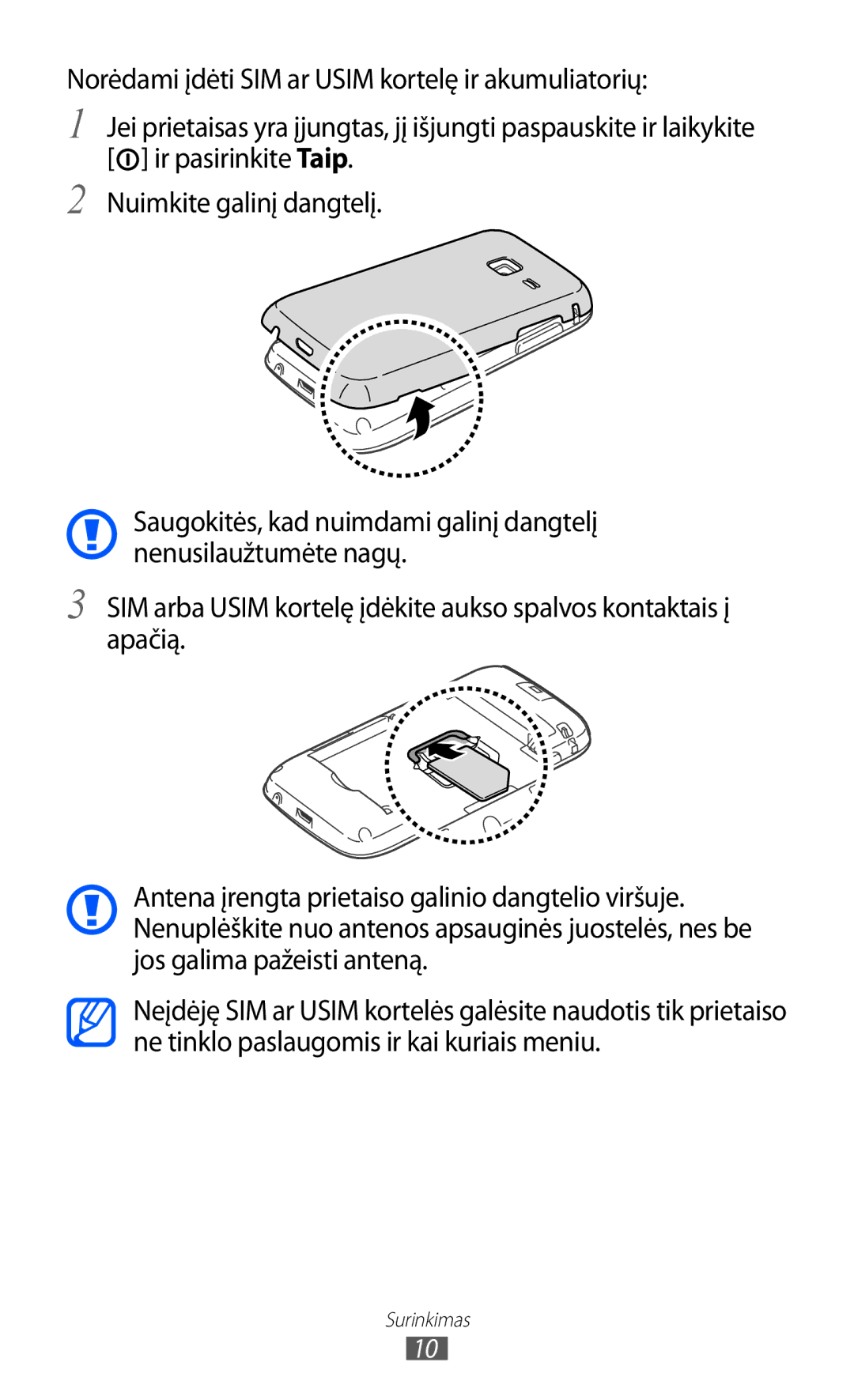 Samsung GT-S5380WRASEB, GT-S5380WRGSEB, GT-S5380SSASEB manual Surinkimas 