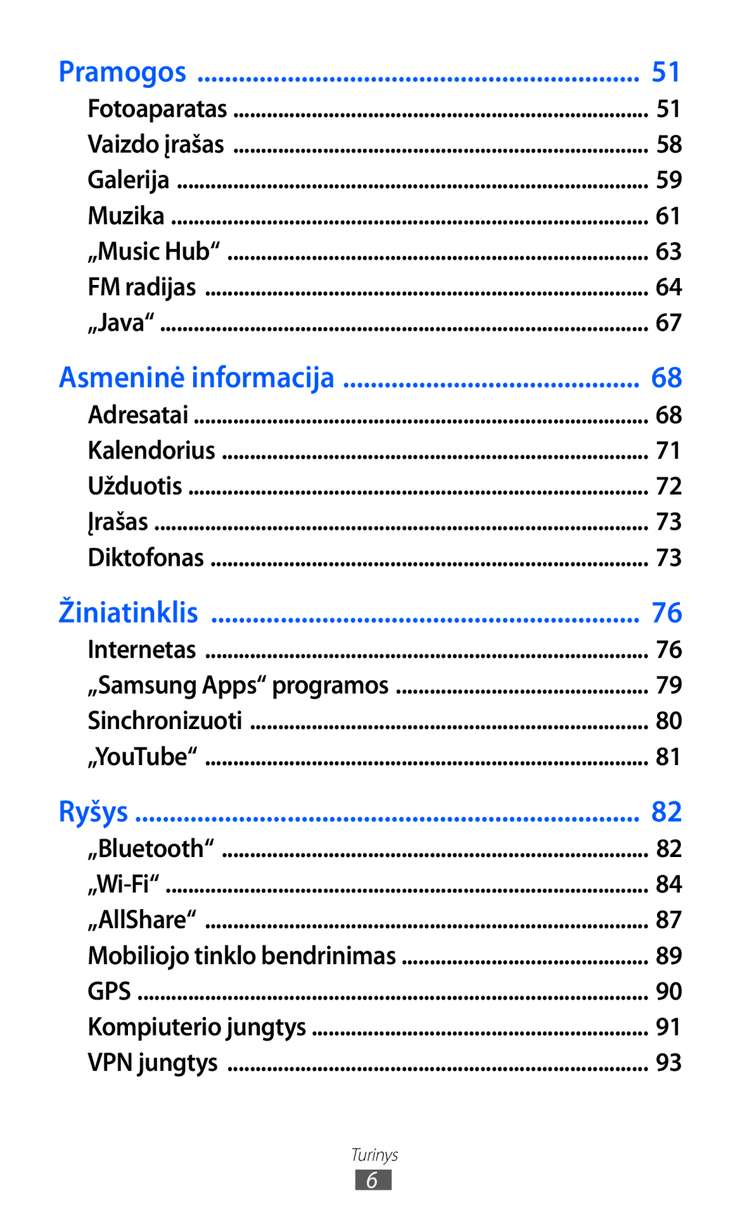 Samsung GT-S5380WRGSEB, GT-S5380WRASEB, GT-S5380SSASEB manual Pramogos 