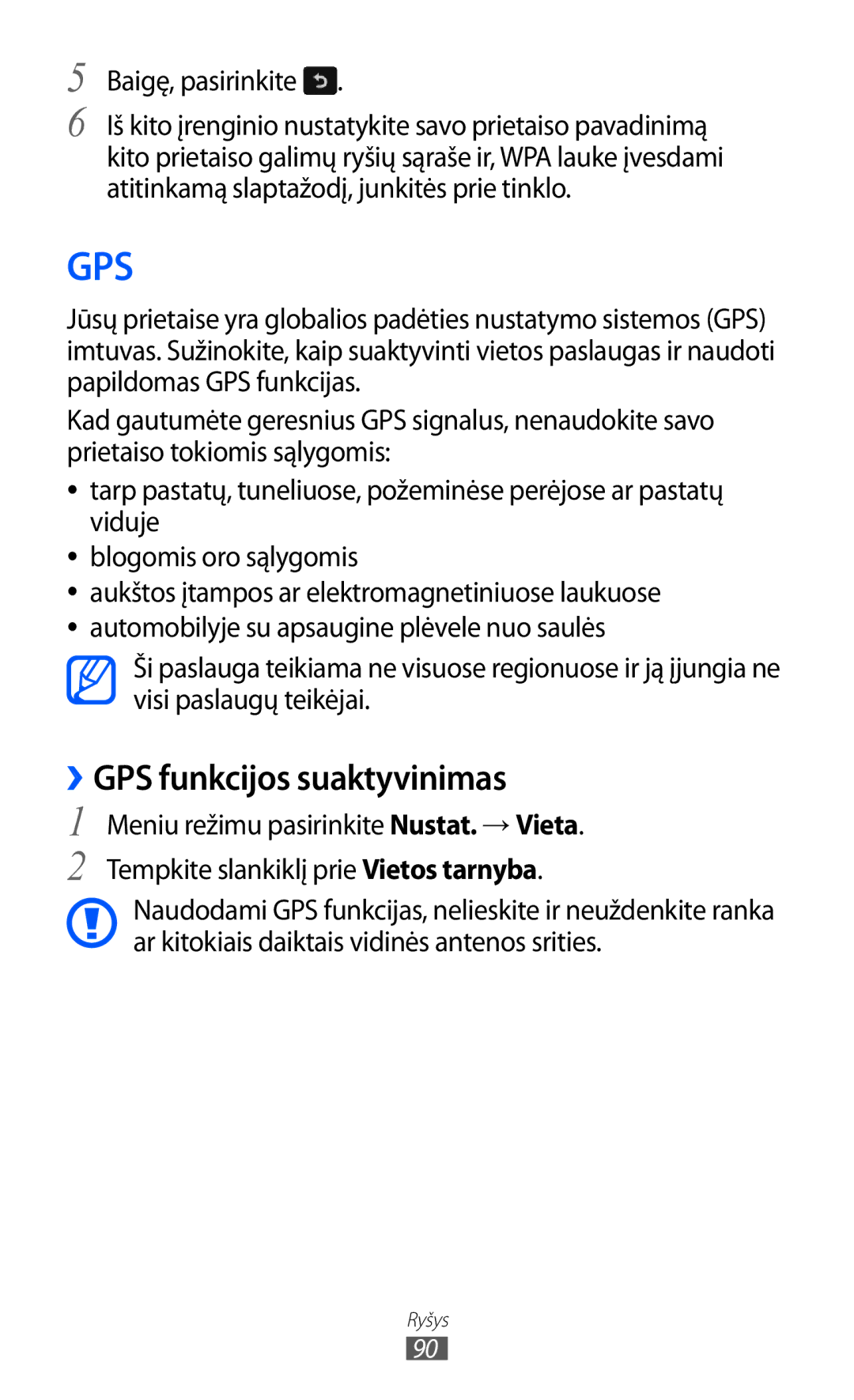 Samsung GT-S5380WRGSEB, GT-S5380WRASEB, GT-S5380SSASEB manual ››GPS funkcijos suaktyvinimas, Baigę, pasirinkite 