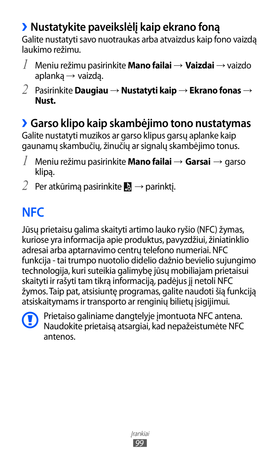 Samsung GT-S5380WRGSEB, GT-S5380WRASEB, GT-S5380SSASEB manual ››Nustatykite paveikslėlį kaip ekrano foną 