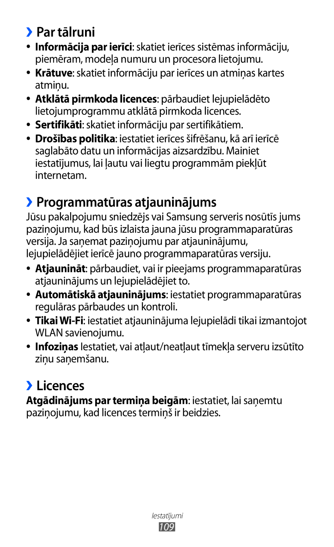 Samsung GT-S5380WRASEB, GT-S5380WRGSEB, GT-S5380SSASEB manual ››Par tālruni, ››Programmatūras atjauninājums, ››Licences 