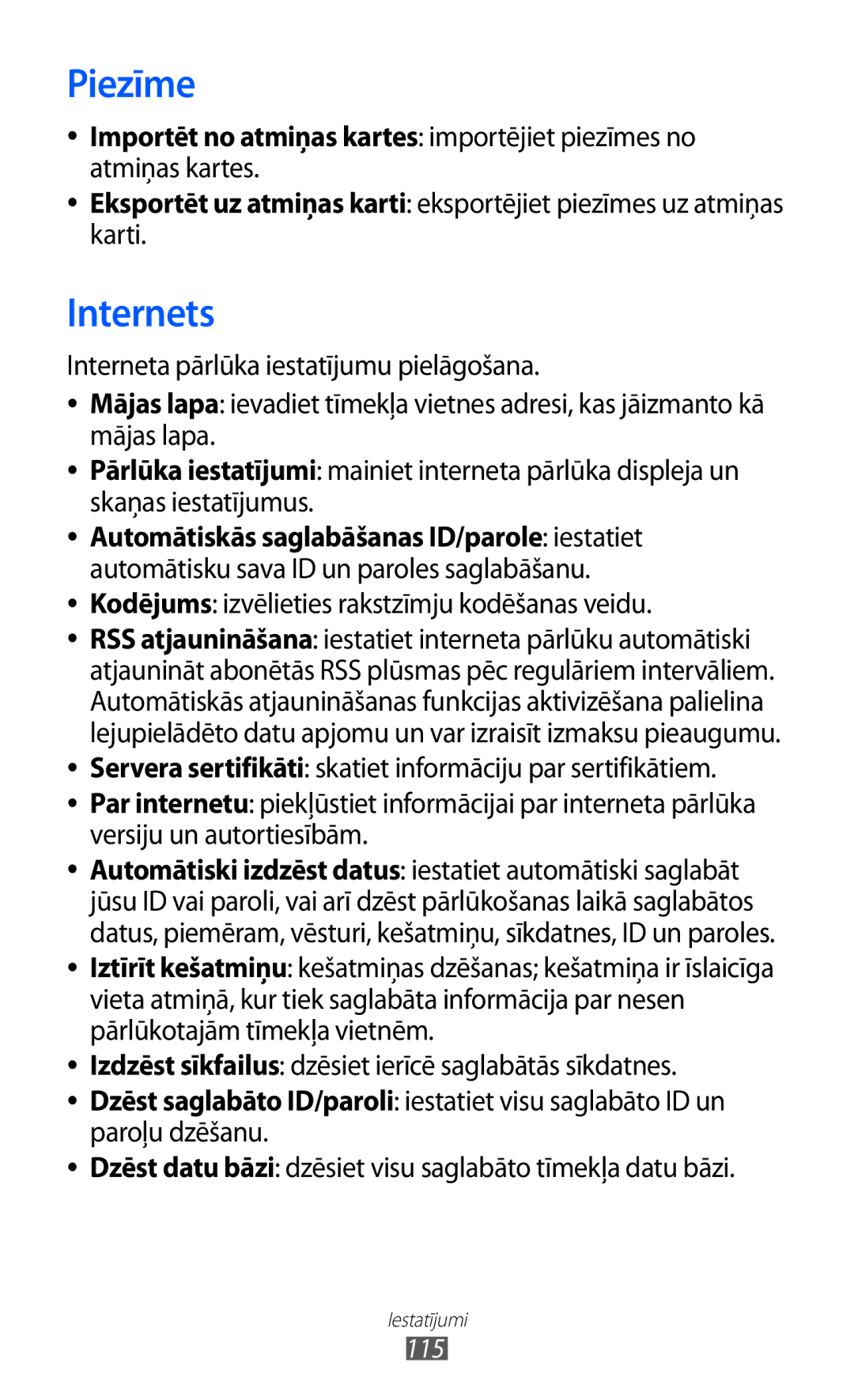 Samsung GT-S5380WRASEB, GT-S5380WRGSEB, GT-S5380SSASEB manual Kodējums izvēlieties rakstzīmju kodēšanas veidu 