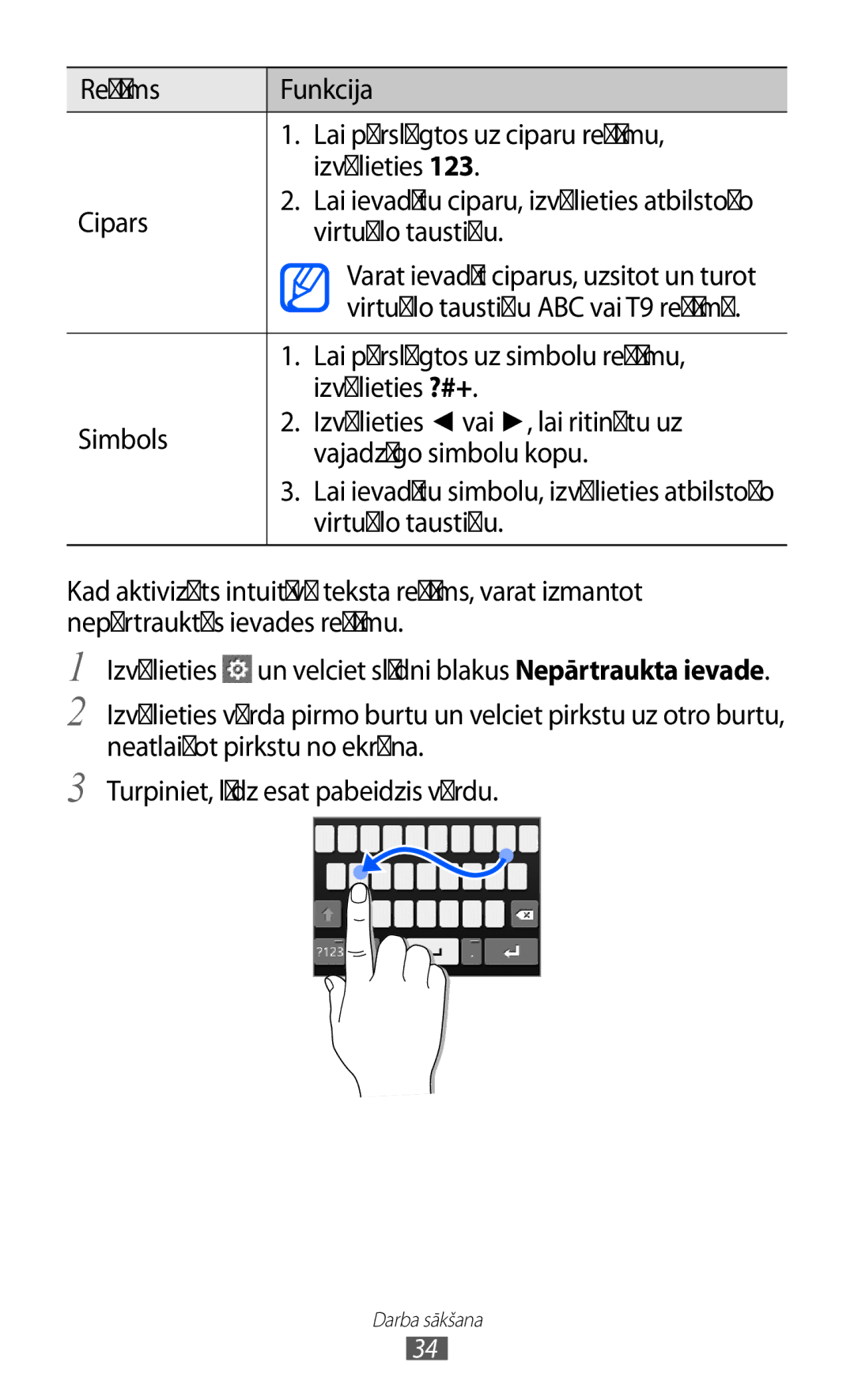 Samsung GT-S5380WRASEB, GT-S5380WRGSEB, GT-S5380SSASEB Virtuālo taustiņu, Lai pārslēgtos uz simbolu režīmu, Izvēlieties ?#+ 