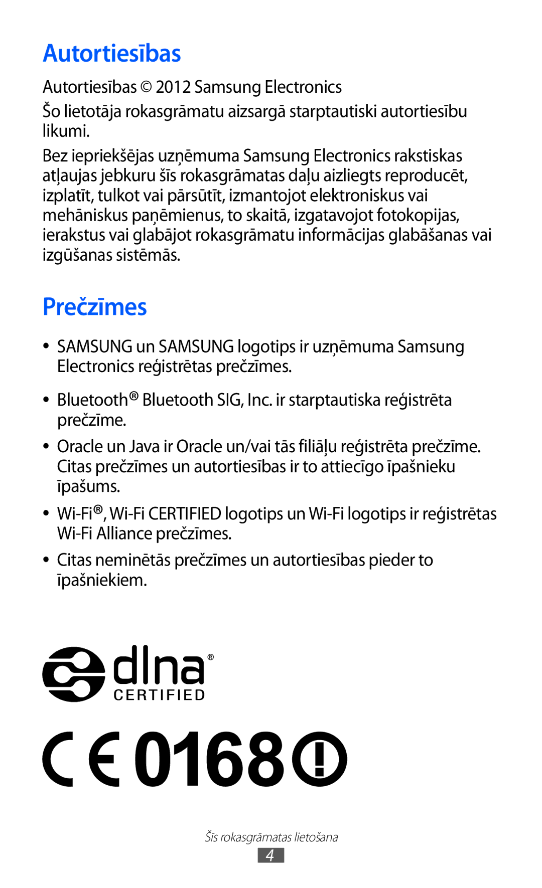 Samsung GT-S5380WRASEB, GT-S5380WRGSEB, GT-S5380SSASEB manual Autortiesības, Prečzīmes 