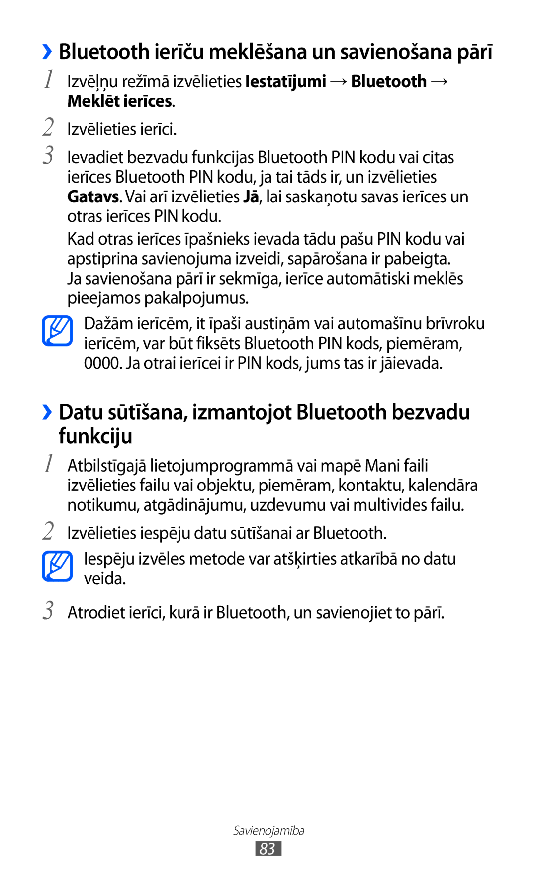 Samsung GT-S5380SSASEB manual ››Datu sūtīšana, izmantojot Bluetooth bezvadu funkciju, Meklēt ierīces, Izvēlieties ierīci 