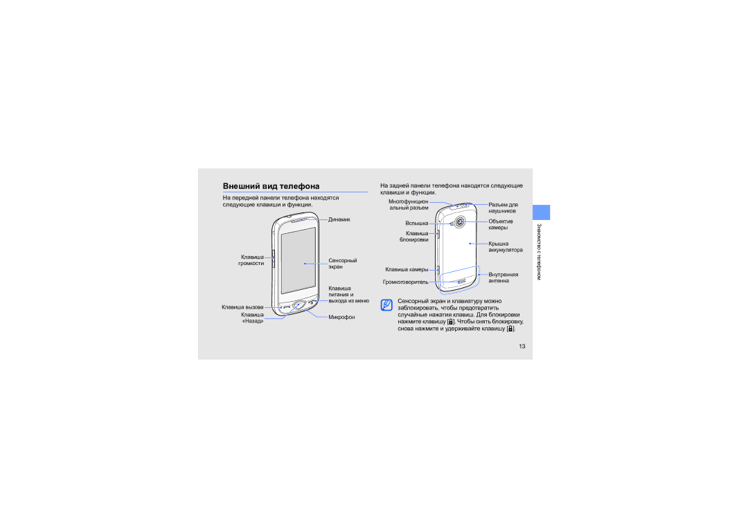 Samsung GT-S5560BDASER, GT-S5560CWASER, GT-S5560LKASER, GT-S5560TIASER manual Внешний вид телефона 