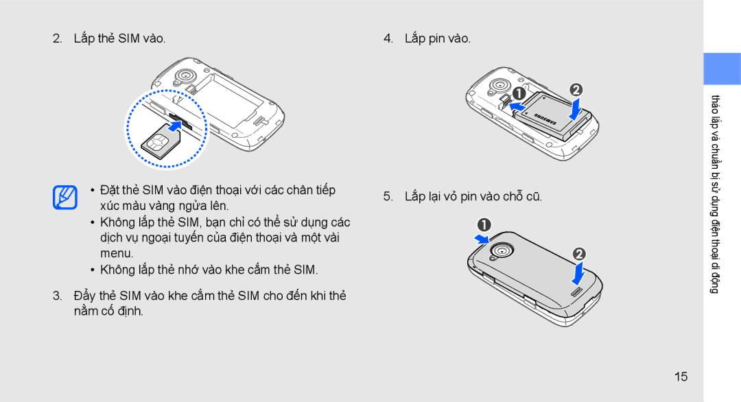 Samsung GT-S5560LKAXEV, GT-S5560CWAXXV, GT-S5560LKAXXV, GT-S5560CWAXEV manual Tháo lắp và chuẩn bị sử dụng điện thoại di động 