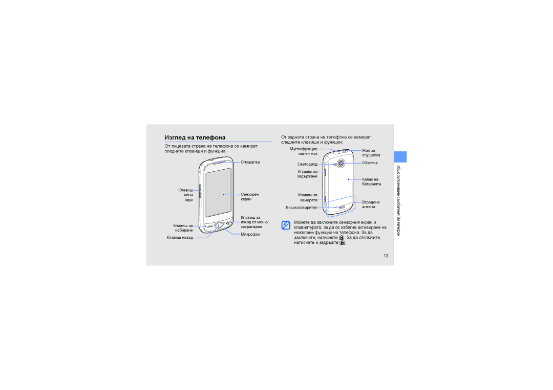 Samsung GT-S5560TIAGBL, GT-S5560LKAGBL, GT-S5560CWAGBL manual Изглед на телефона 