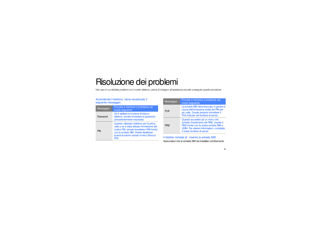 Samsung GT-S5560LKACIT, GT-S5560LKAIRD manual Risoluzione dei problemi 