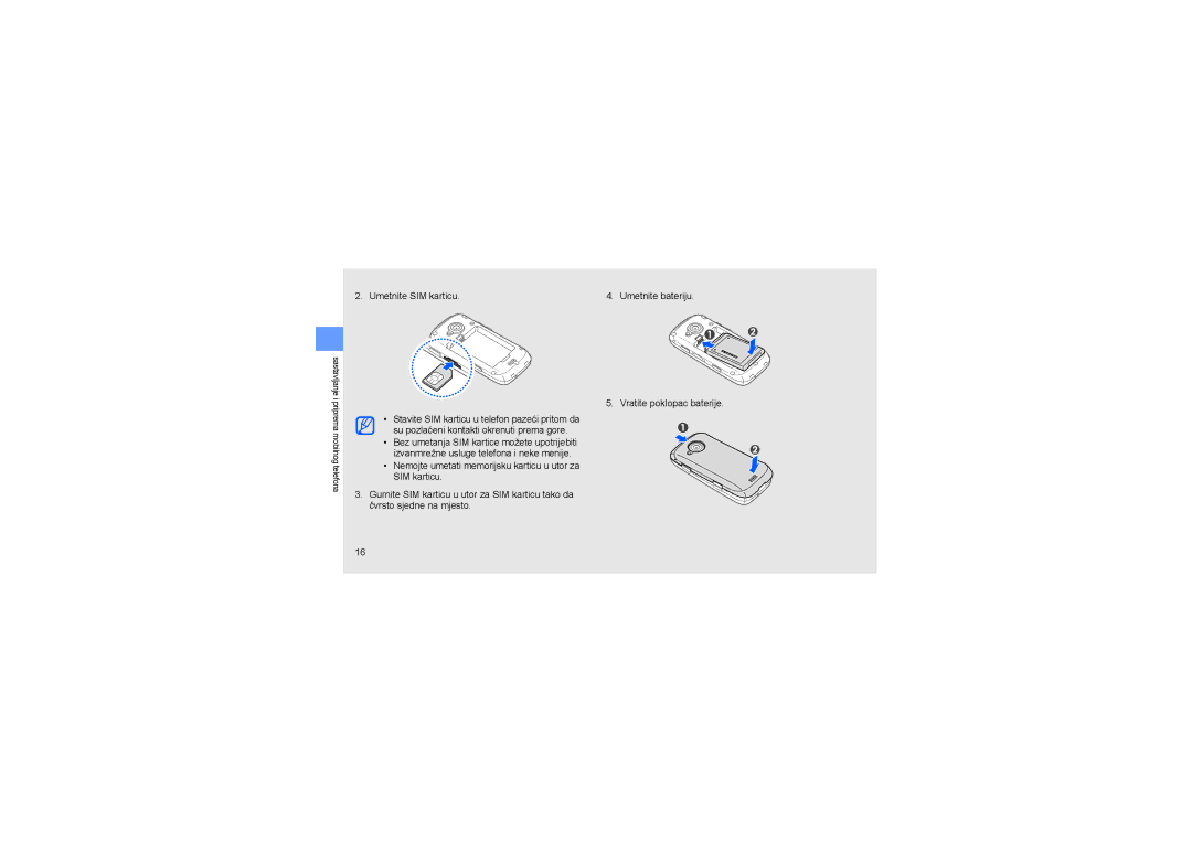 Samsung GT-S5560LKAVIP manual Sastavljanje i priprema mobilnog telefona 