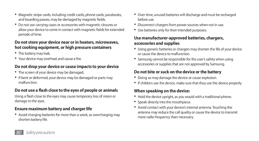 Samsung GT-S5560TIIXEZ, GT-S5560LKIDBT, GT-S5560CWIDBT, GT-S5560LKIXEF manual Ensure maximum battery and charger life 