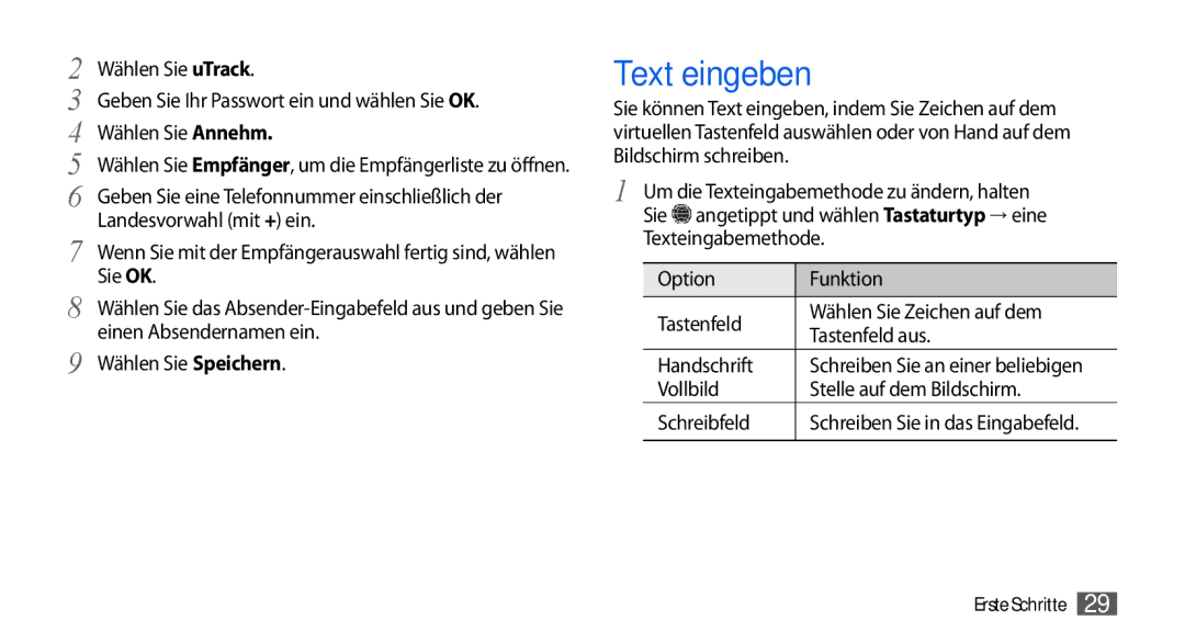 Samsung GT-S5560CWIDBT, GT-S5560LKIDBT manual Text eingeben 