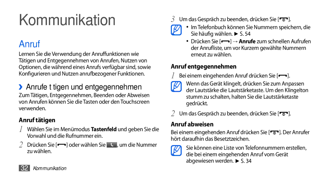 Samsung GT-S5560LKIDBT, GT-S5560CWIDBT manual Kommunikation, Anruf, Zu wählen 