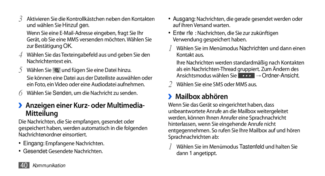 Samsung GT-S5560LKIDBT manual Mitteilung, ››Mailbox abhören, Zur Bestätigung OK, Wählen Sie Und fügen Sie eine Datei hinzu 