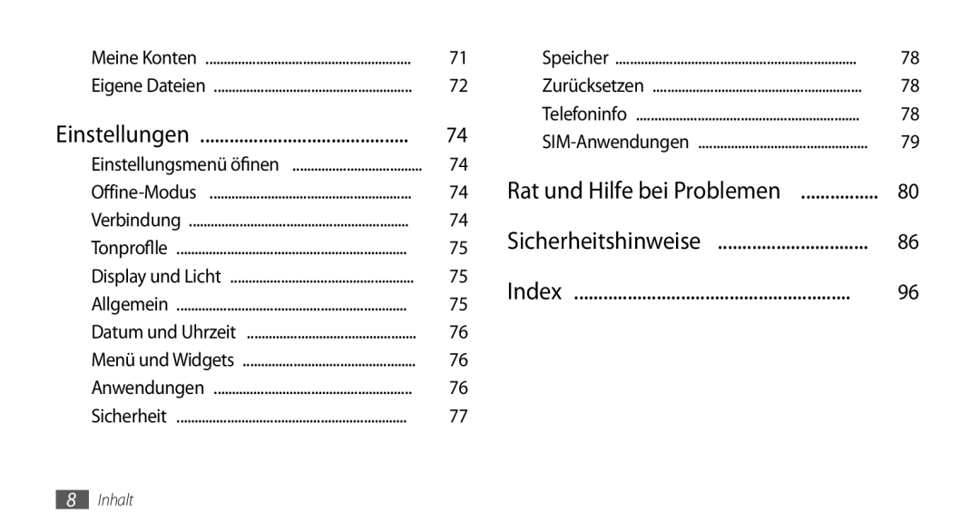 Samsung GT-S5560LKIDBT, GT-S5560CWIDBT manual Rat und Hilfe bei Problemen 