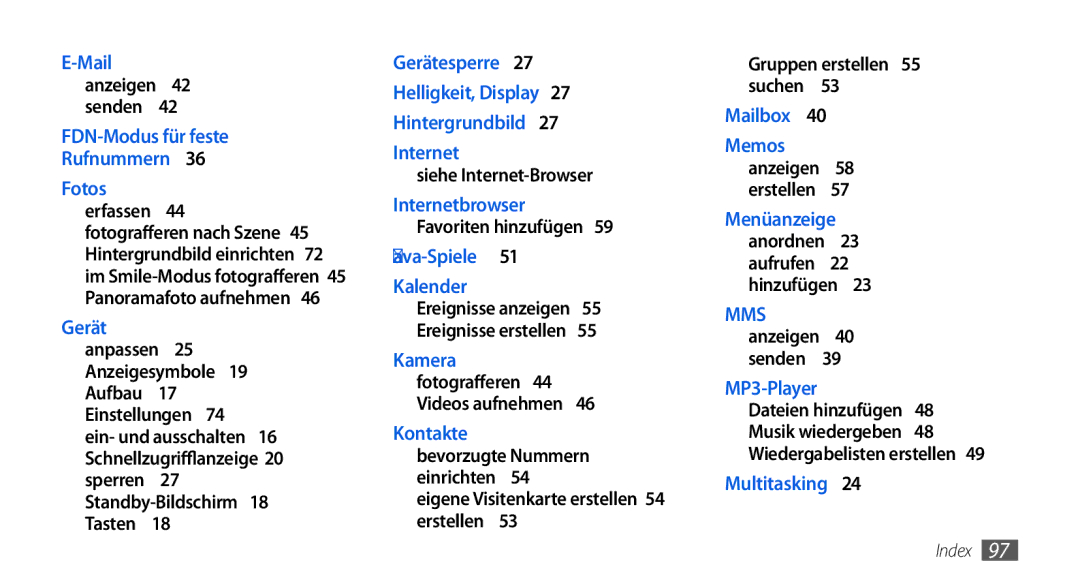 Samsung GT-S5560CWIDBT manual Siehe Internet-Browser, Favoriten hinzufügen , Ereignisse anzeigen Ereignisse erstellen  