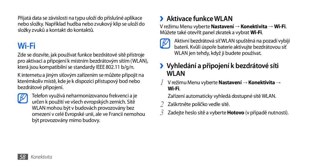 Samsung GT-S5560BDIXEZ, GT-S5560TIIXEZ, GT-S5560TIIXSK manual Wi-Fi, ››Aktivace funkce Wlan, Zaškrtněte políčko vedle sítě 